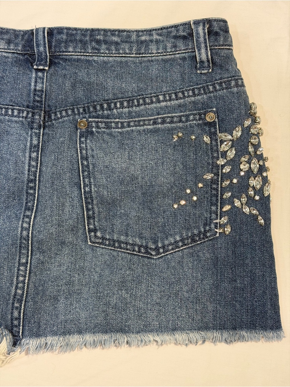 Free People Shine Bright Shine Far Denim Rhinestone Mini Skirt - Size 2 - Picture 7 of 11